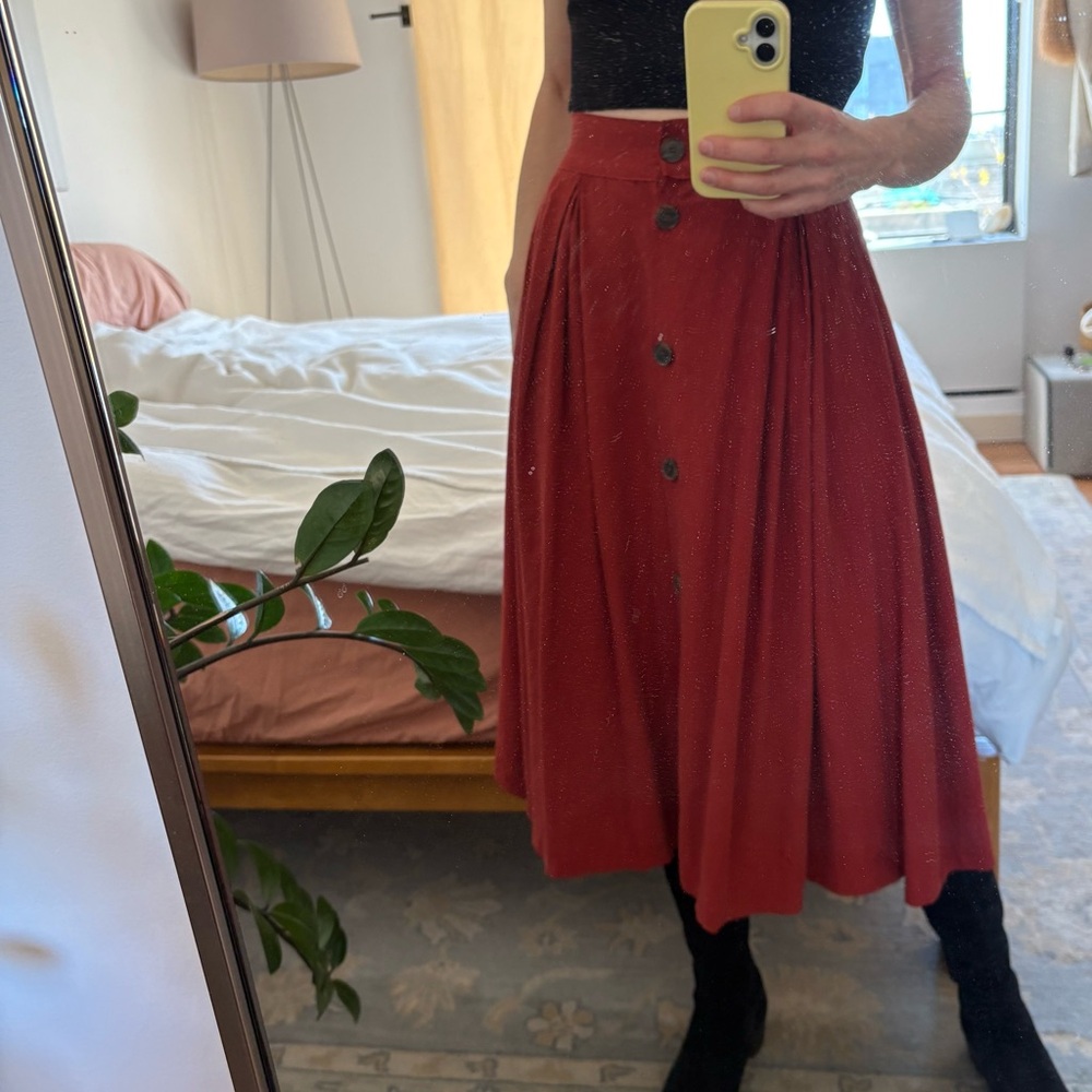 Pinkyotto Red Button-Front A-Line Skirt with Pleats - Picture 12 of 16